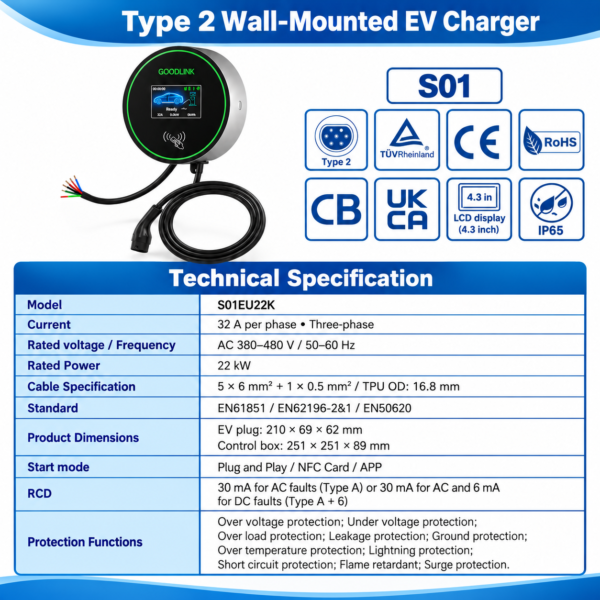 Type 2 EV Charger Specification Poster(1) Goodlink Wallbox EV Charger 22KW